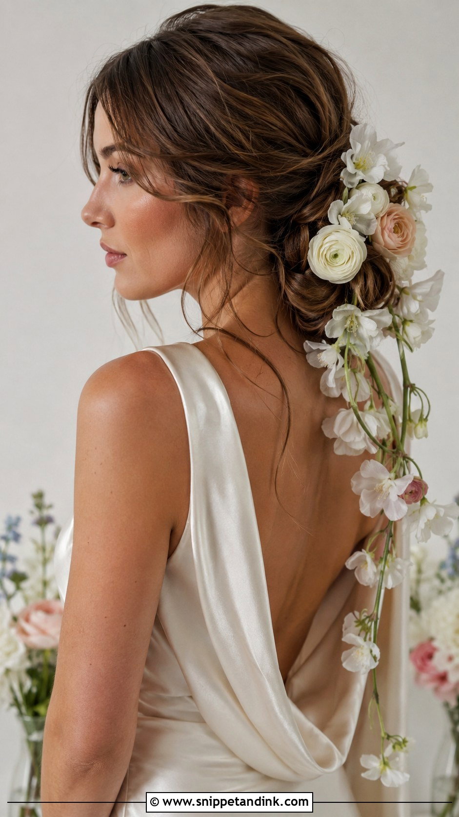 Braided Bun With Babys Breath - Snippet and Ink - 20 Flower Bun Hairstyle Wedding Bride Ideas