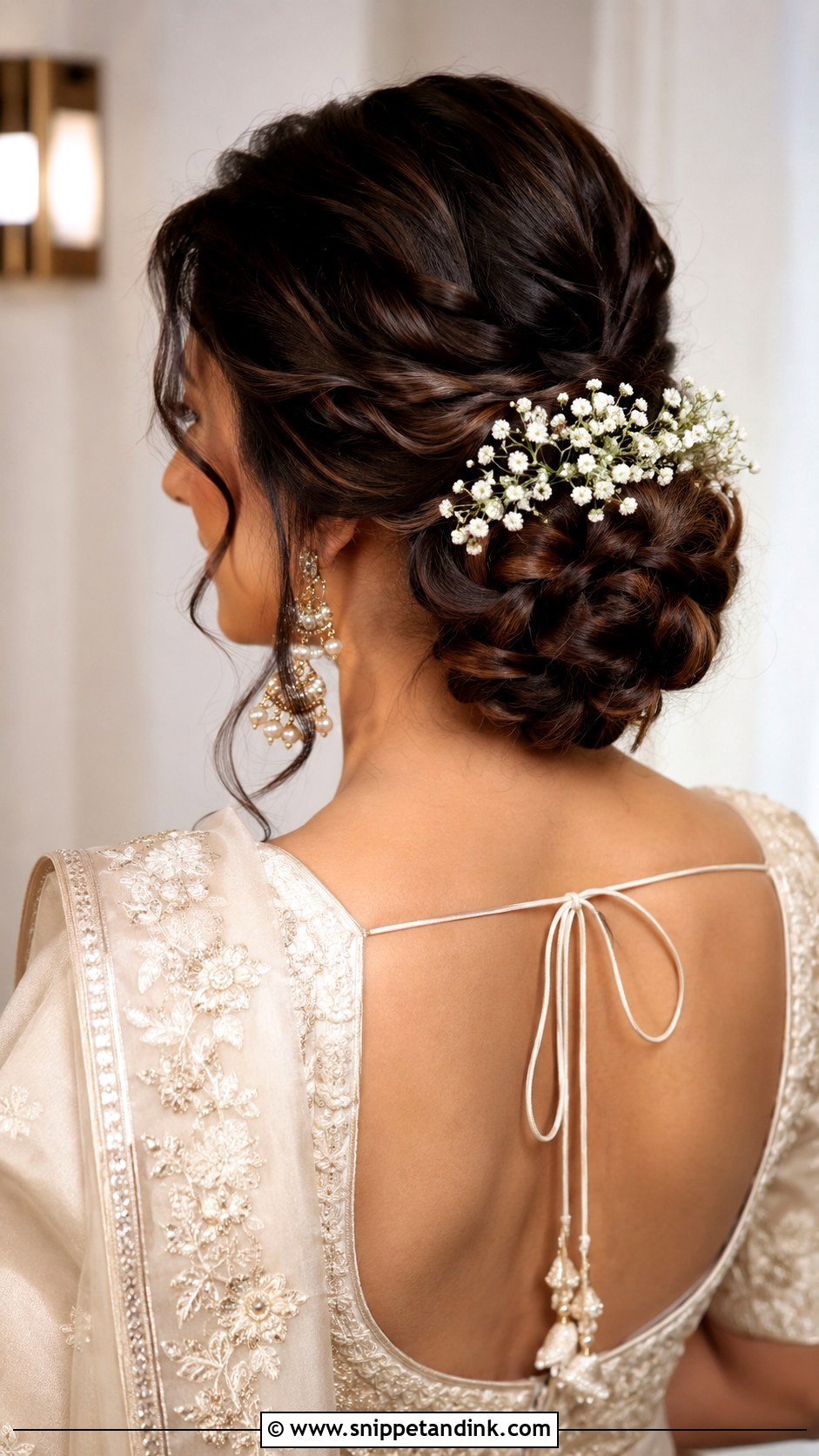 Braided Bun With Babys Breath - Snippet and Ink - 25 Asian Bridal Hair Ideas
