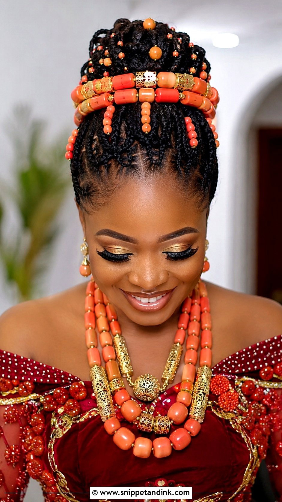 Braided Bun With Coral Crown - Snippet and Ink - 20 Igbo Bride Hairstyles