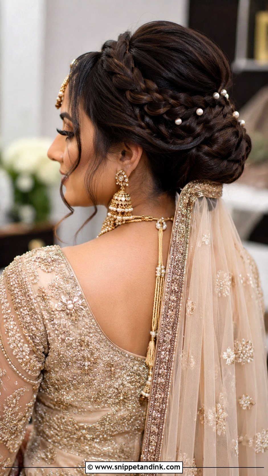 Braided Bun With Dupatta - Snippet and Ink - 20 Pakistani Bridal Hairstyles with Dupatta