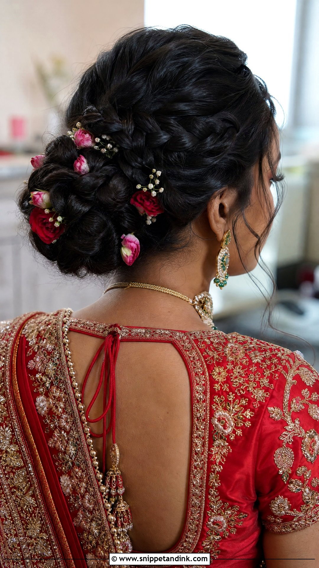 Braided Bun With Floral Detailing - Snippet and Ink - 20 Barat Bridal Hairstyle Ideas