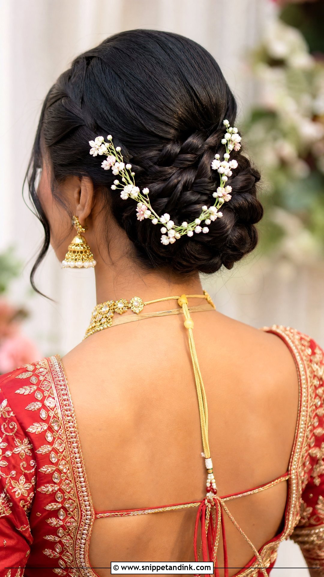 Braided Bun With Floral Vine - Snippet and Ink - 20 Bridal Mehndi Hairstyles