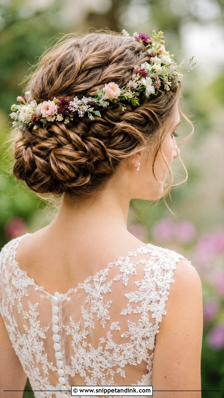 Braided Bun With Flower Crown - Snippet and Ink - 30 Wedding Hairstyles with Crown