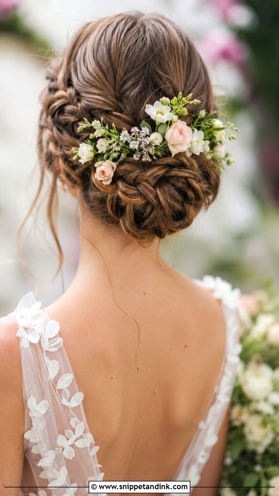 Braided Bun With Flowers - Snippet and Ink - 30 Wedding Hair Do Ideas