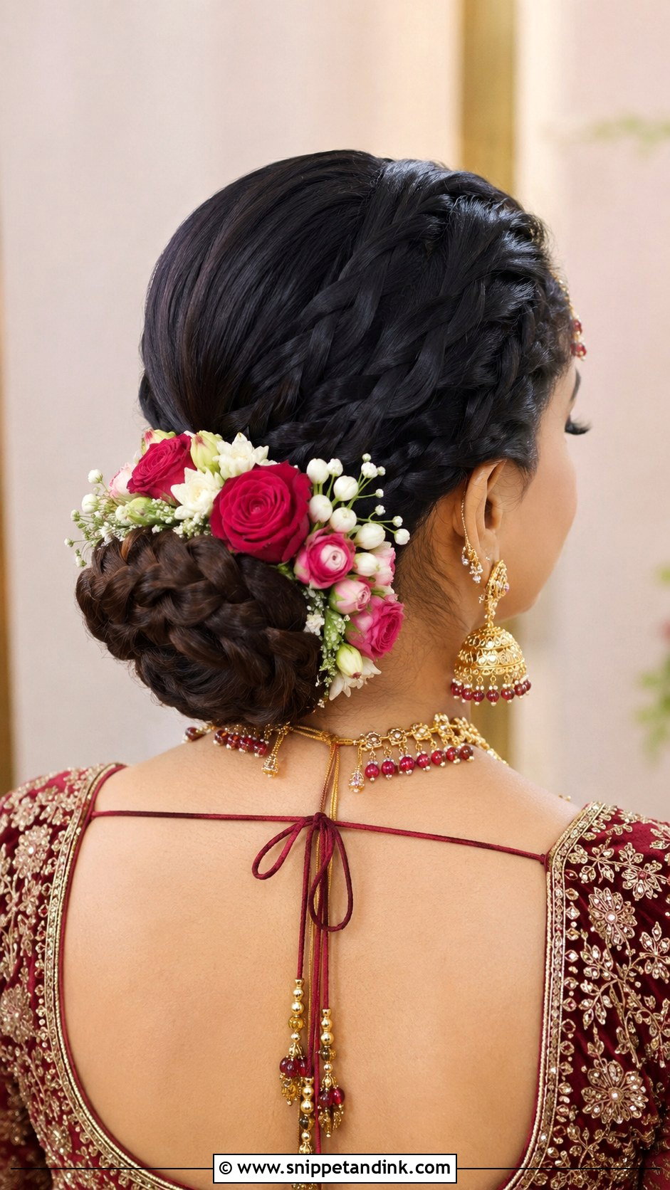 Braided Bun With Flowers - Snippet and Ink - 20 Indian Braided Wedding Hairstyles