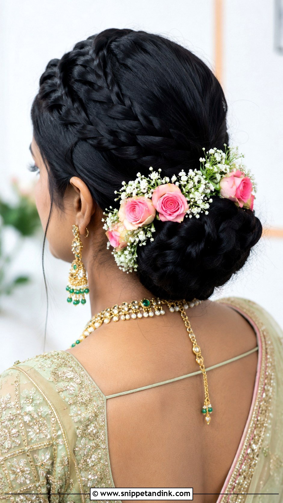 Braided Bun With Flowers - Snippet and Ink - 20 Nikkah Hairstyles for Bride Sister