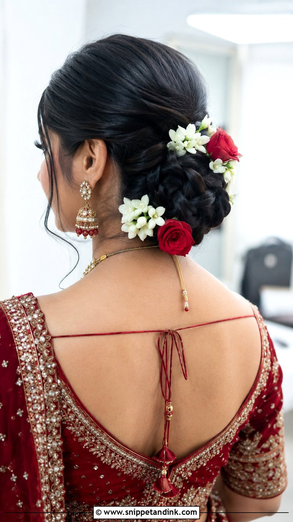 Braided Bun With Flowers - Snippet and Ink - 25 Desi Wedding Hairstyles