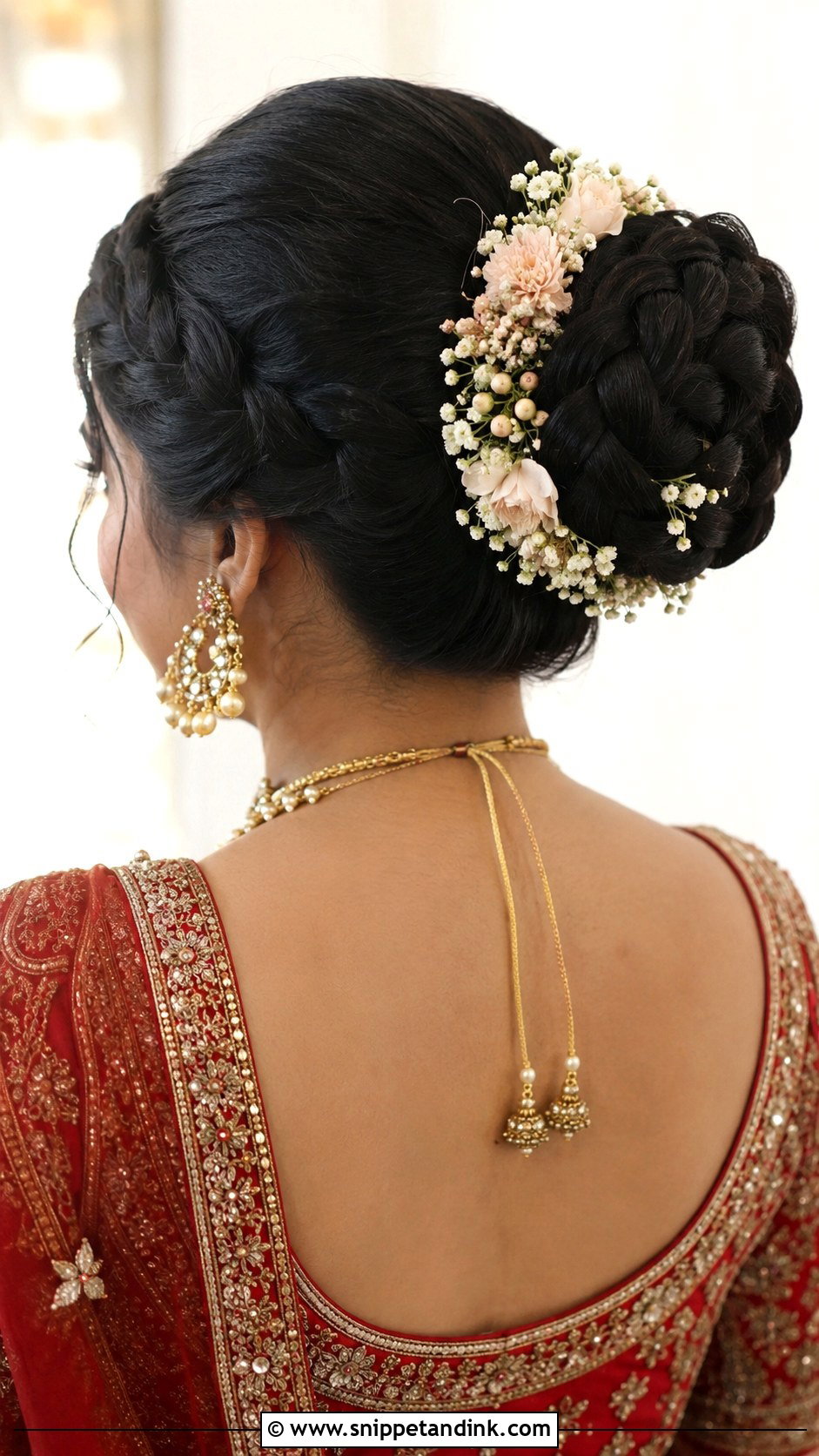 Braided Bun With Flowers - Snippet and Ink - 25 Indian Wedding Hairstyle for Short Hair Ideas