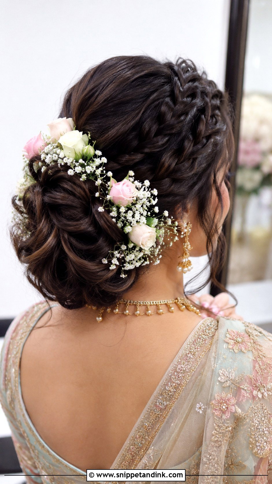 Braided Bun With Flowers - Snippet and Ink - 25 Pakistani Bridal Hairstyles Walima
