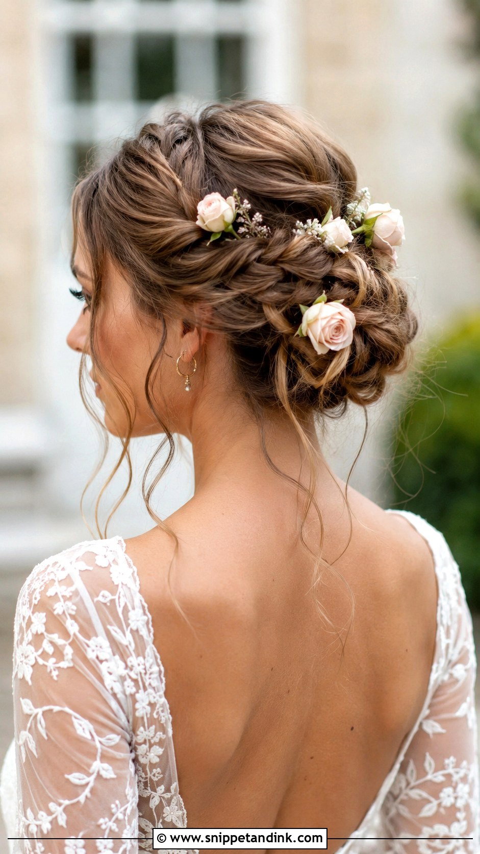 Braided Bun With Flowers for Weddings - Snippet and Ink - 30 Wedding Hair Bun Ideas