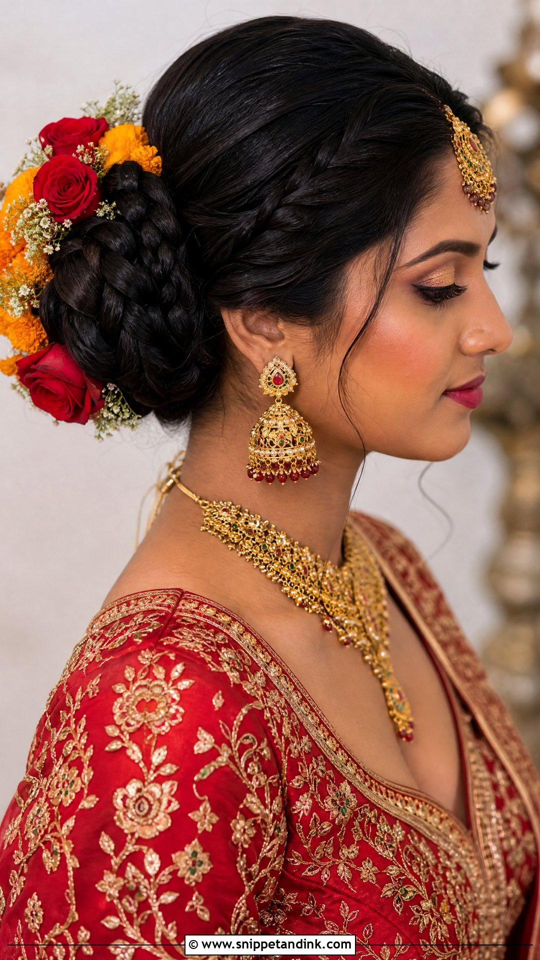 Braided Bun With Fresh Flowers - Snippet and Ink - 20 Desi Bridal Hairstyles