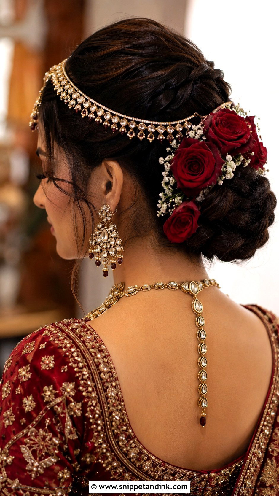 Braided Bun With Fresh Roses - Snippet and Ink - 25 Indian Wedding Hairstyle for Chubby Face Ideas