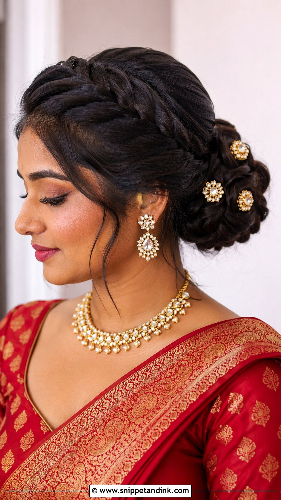 Braided Bun With Gold Accents - Snippet and Ink - 20 Indian Bridal Hair Styling Ideas