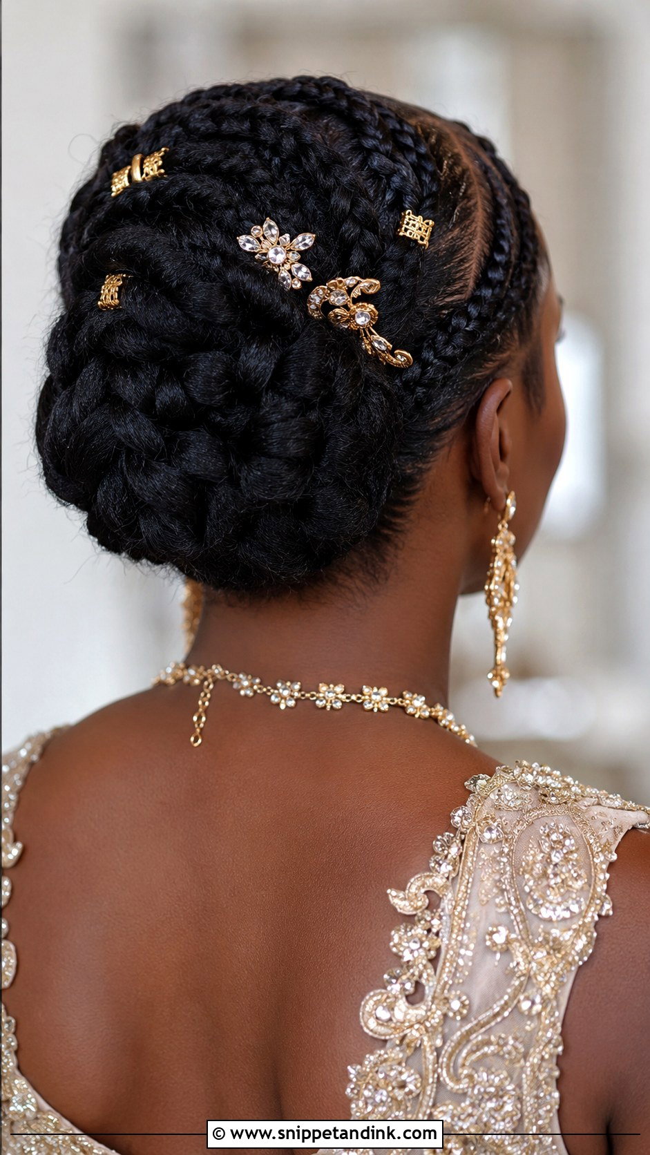 Braided Bun With Gold Accessories - Snippet and Ink - 25 Wedding Hairstyles for Black Women