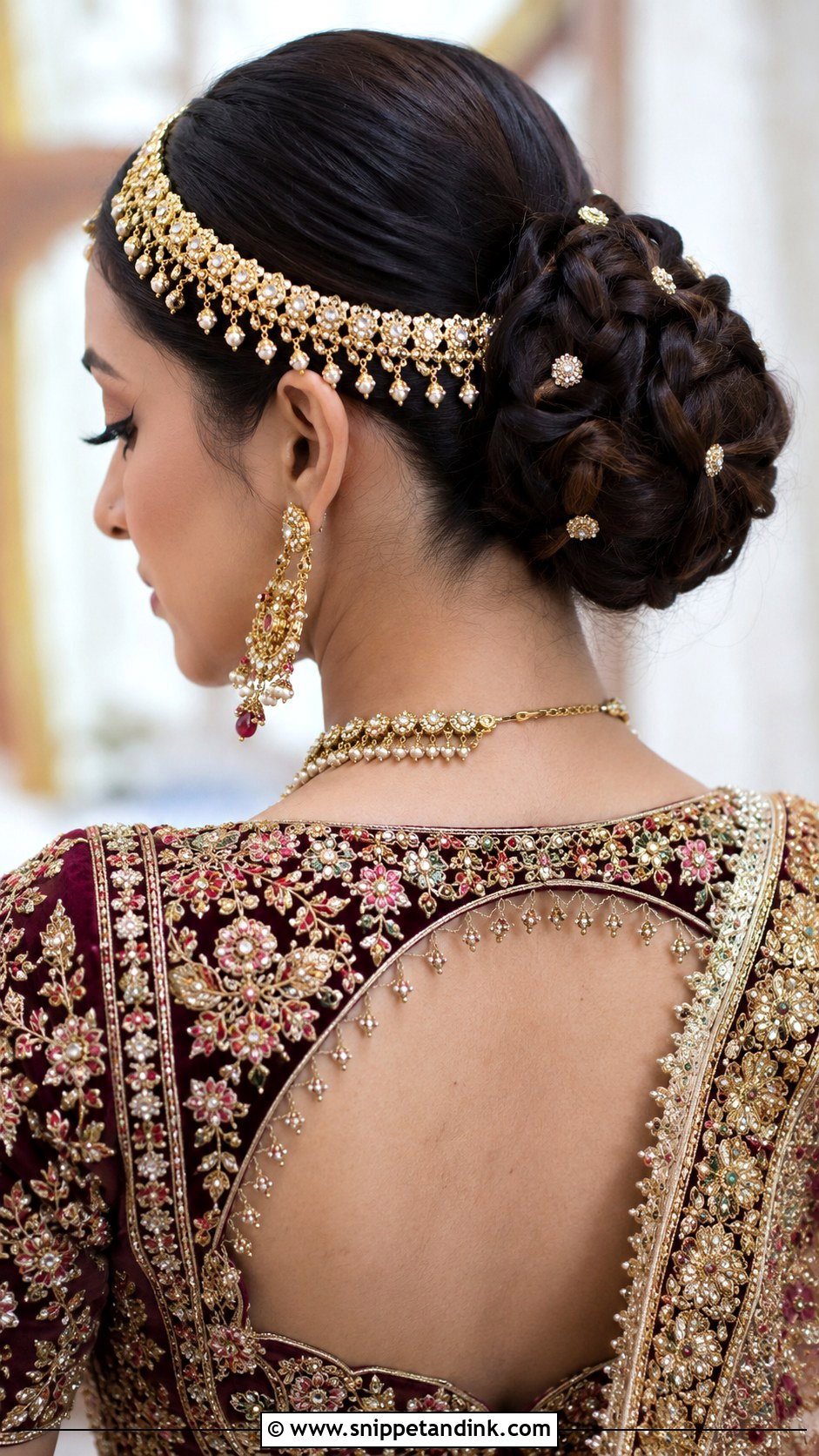 Braided Bun With Gold Accessories - Snippet and Ink - 30 Indian Hairstyle for Wedding Ideas