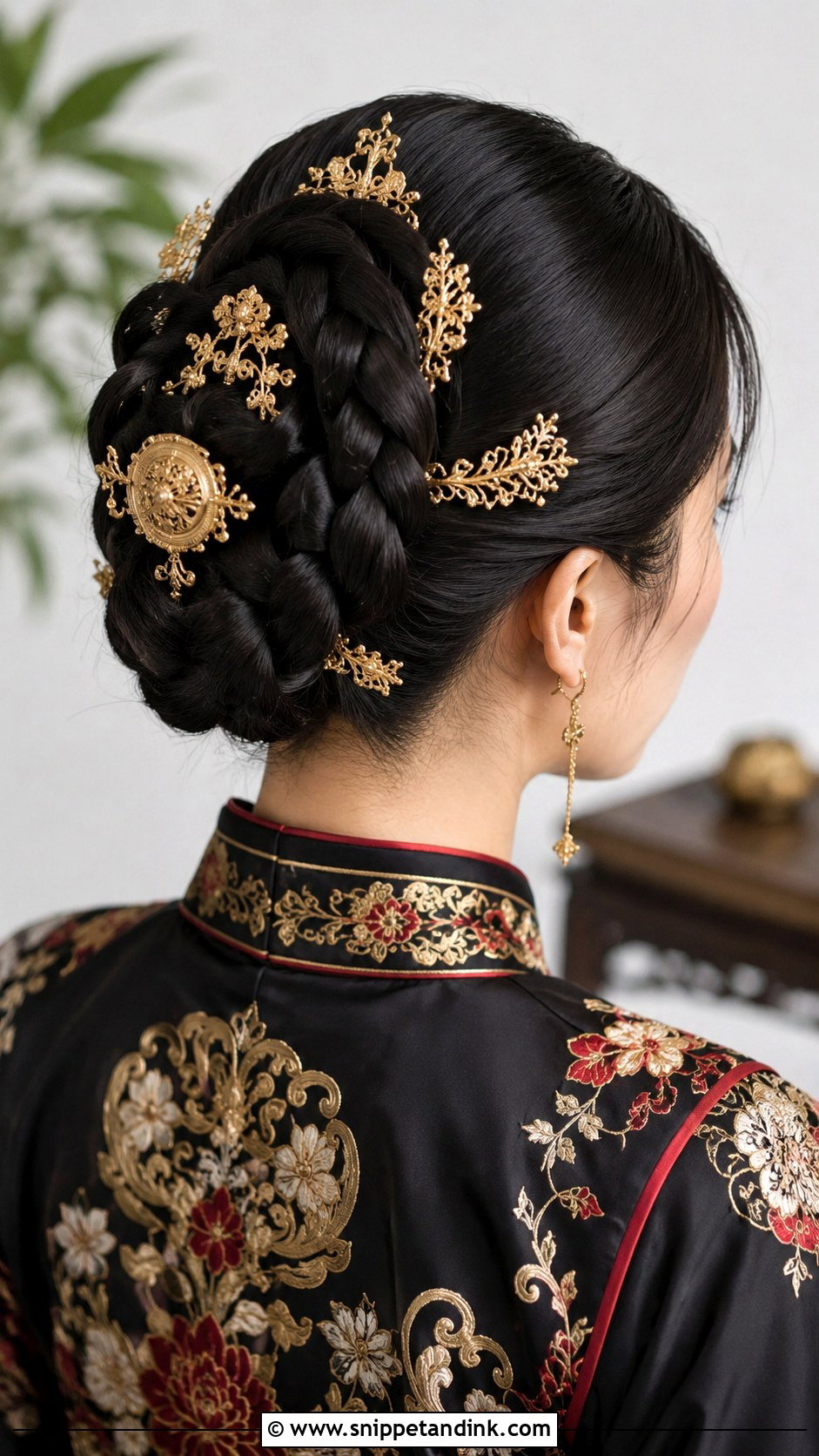 Braided Bun With Gold Accessories - Snippet and Ink - 25 Asian Wedding Hair Ideas