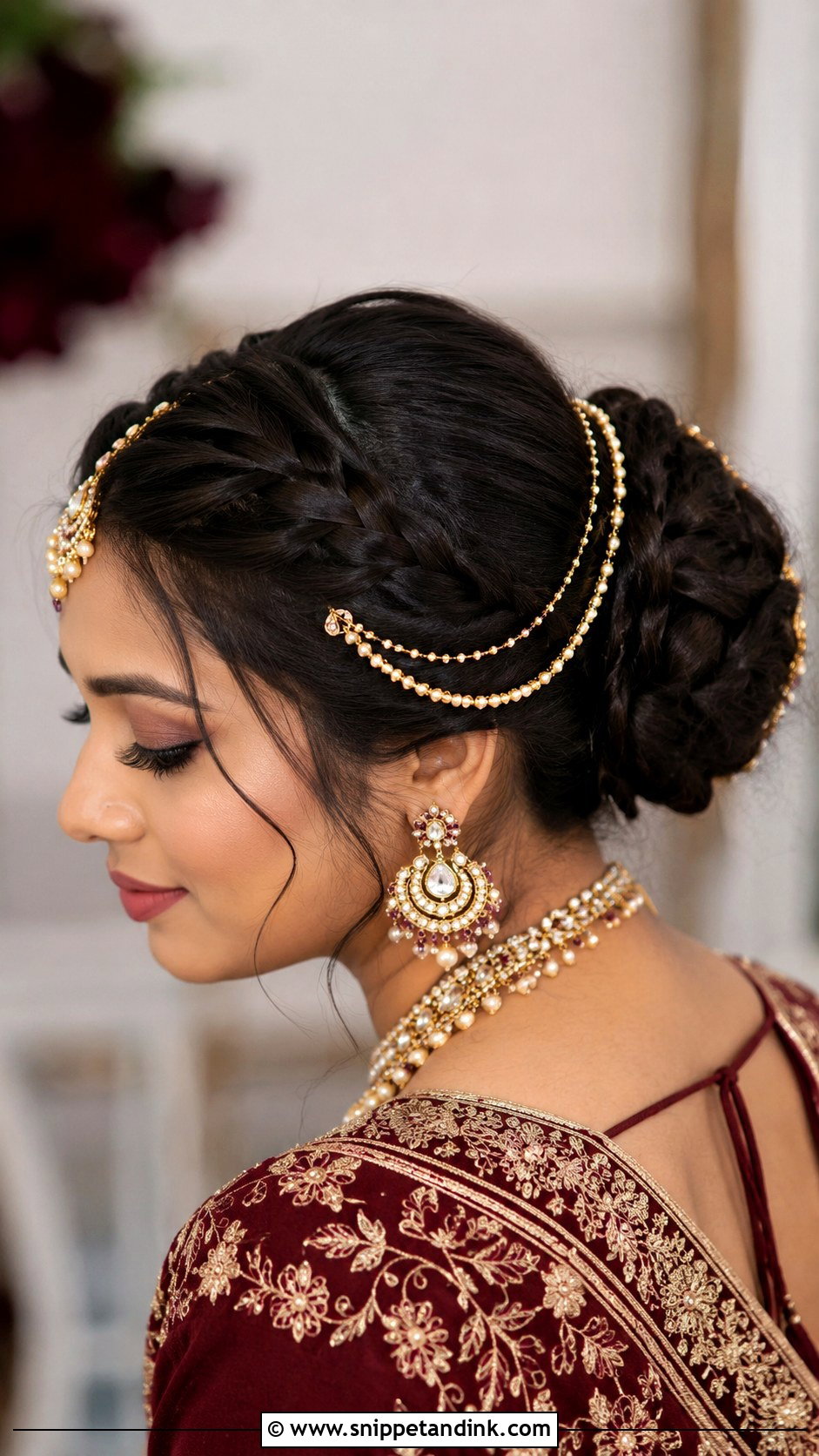Braided Bun With Gold Hair Chains - Snippet and Ink - 20 Desi Bridal Hair Ideas