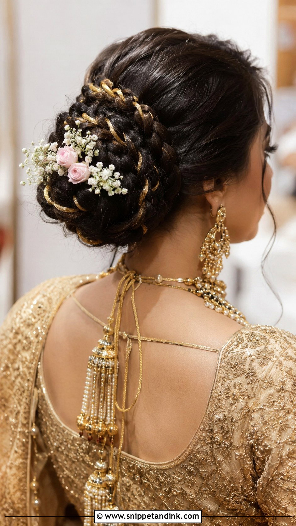 Braided Bun With Gold Thread - Snippet and Ink - 25 Indian Marriage Hairstyle Ideas