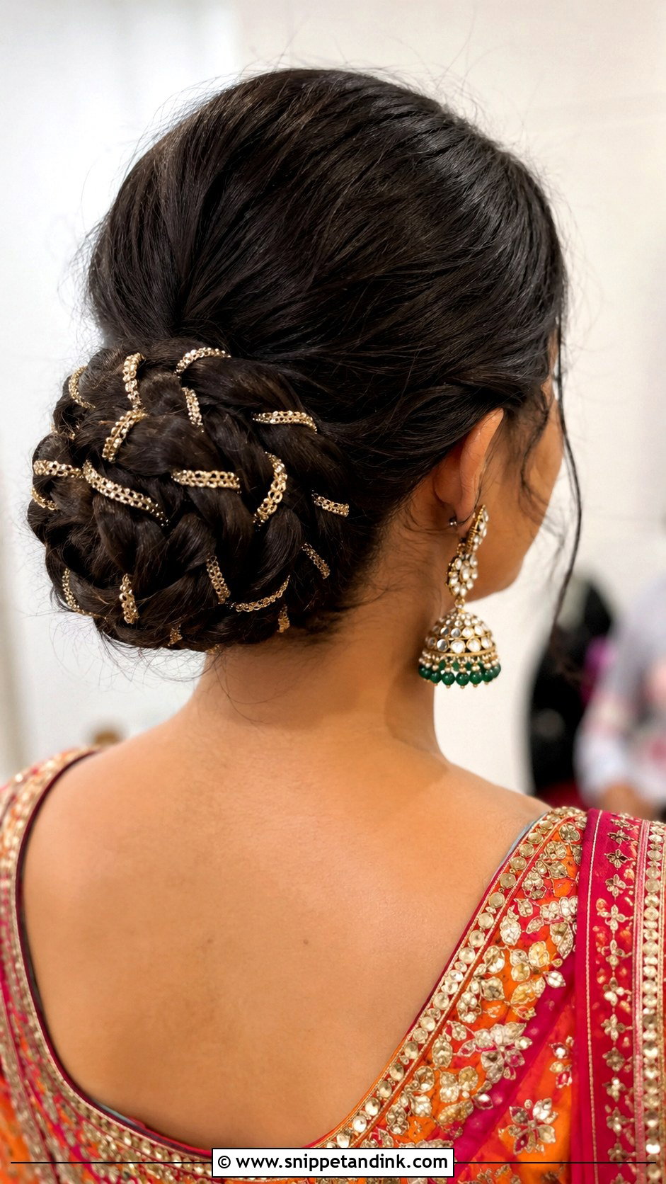 Braided Bun With Gota Accents - Snippet and Ink - 25 Mehndi Hairstyles for Bride Sister