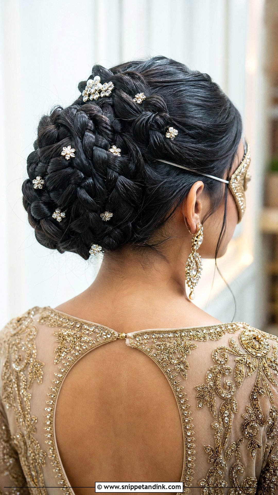 Braided Bun With Jeweled Pins - Snippet and Ink - 20 Hairstyles for Masquerade Ball