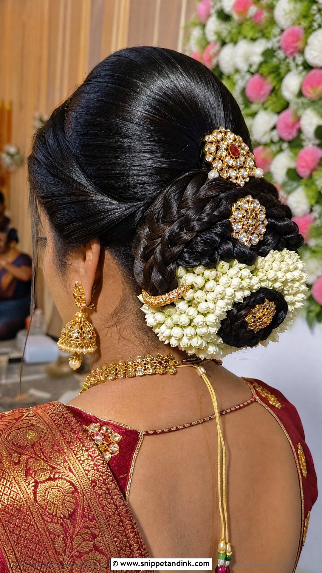 Braided Bun With Jewels - Snippet and Ink - 20 South Indian Bridal Hair Ideas