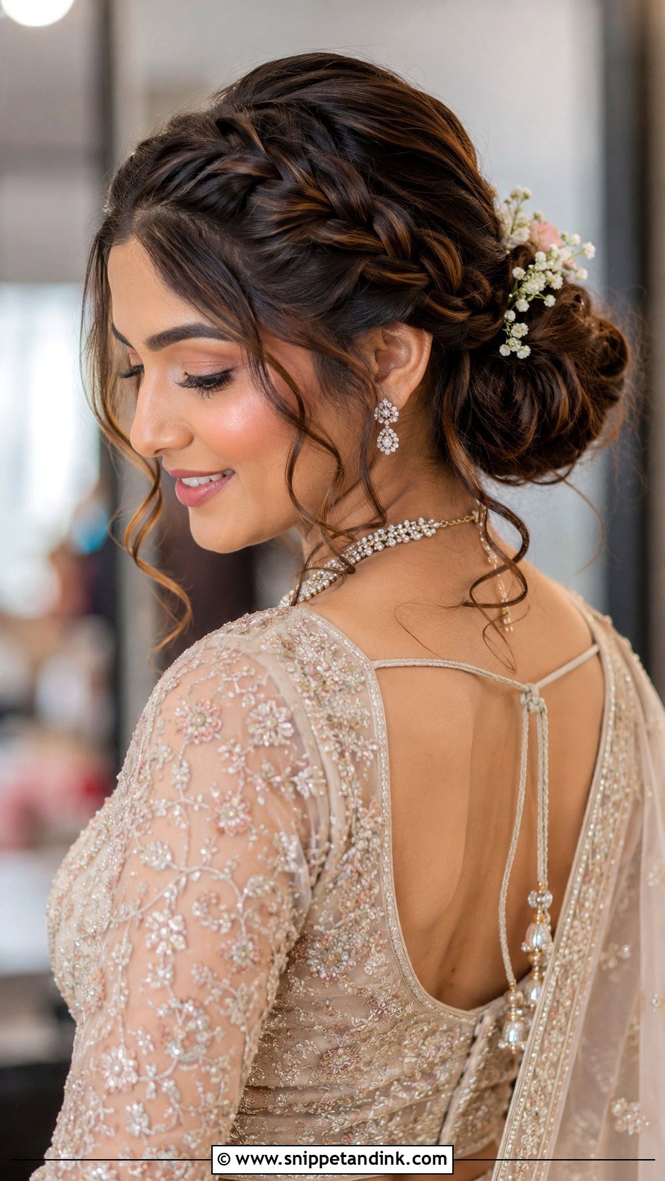 Braided Bun With Loose Curls - Snippet and Ink - 30 Hairstyles for Engagement Bride