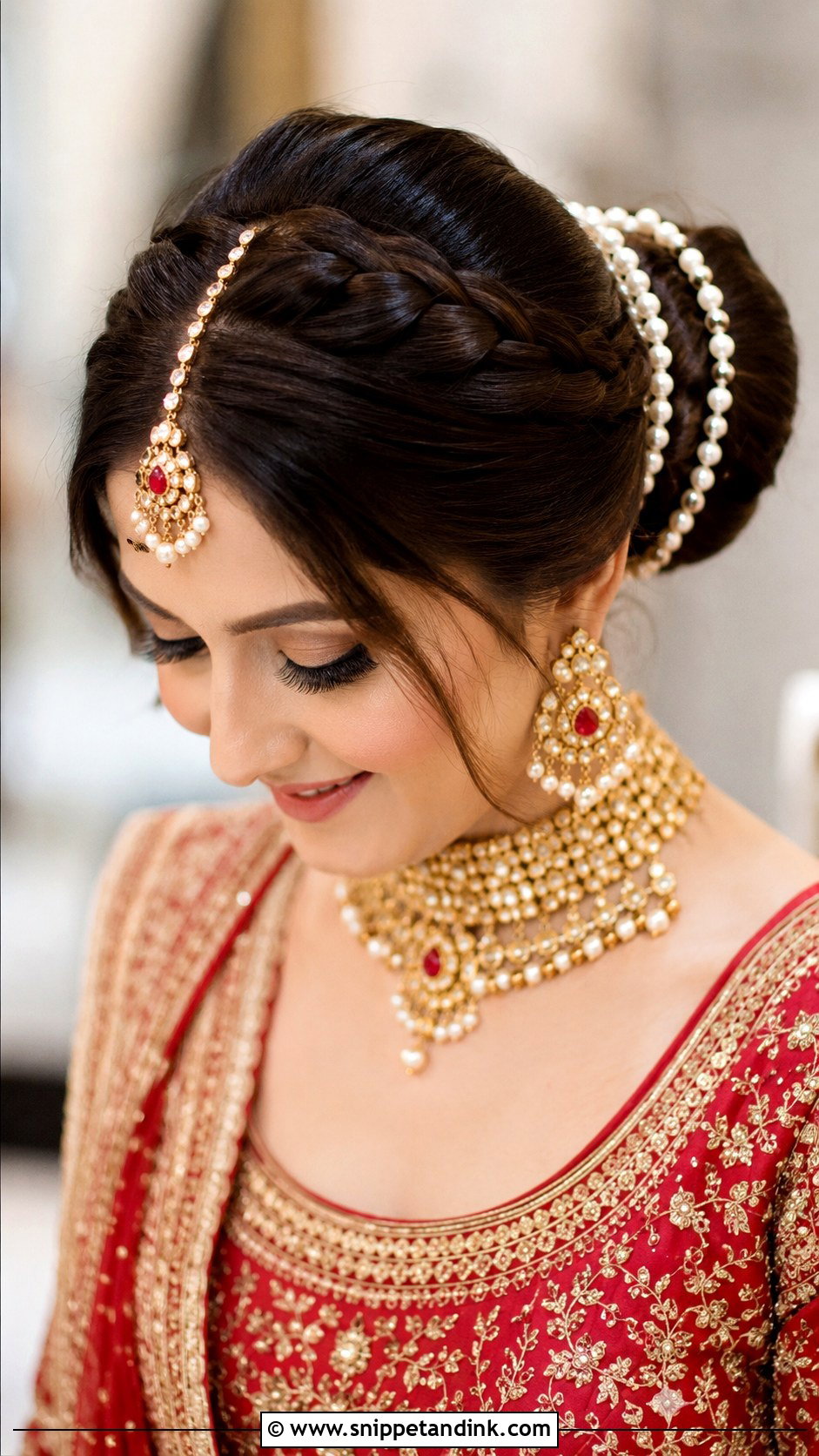 Braided Bun With Maang Tikka - Snippet and Ink - 20 Pakistani Barat Bridal Hair Styles