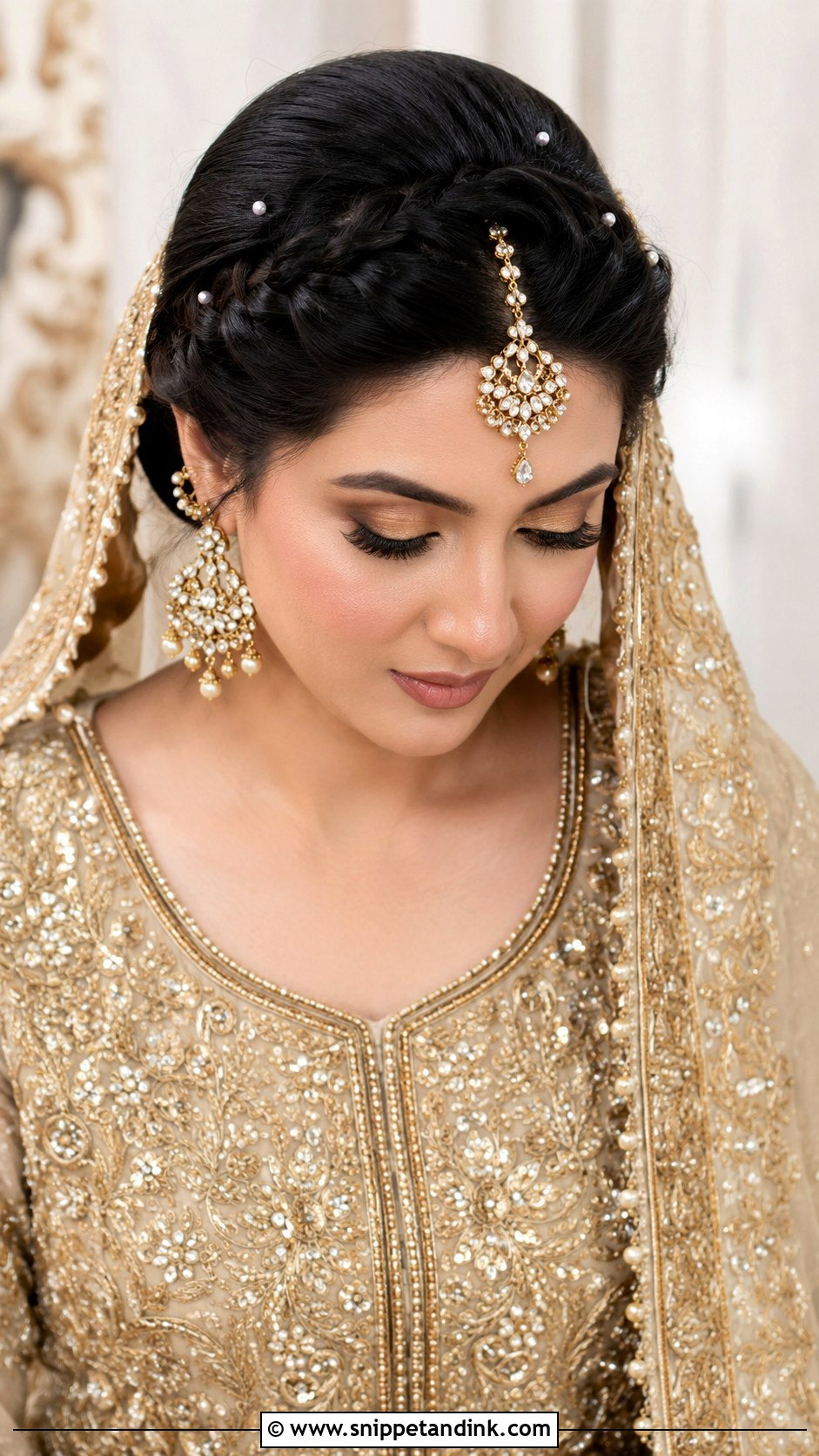 Braided Bun With Maang Tikka - Snippet and Ink - 20 Pakistani Bridal Hairstyles