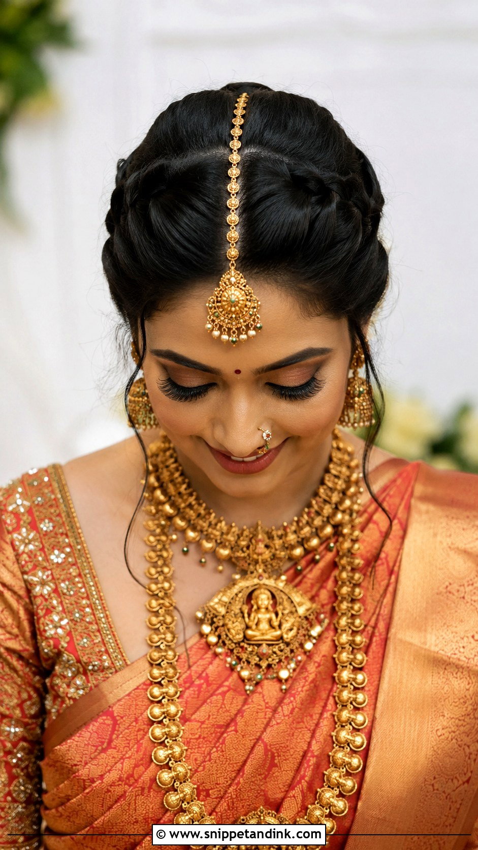 Braided Bun With Maang Tikka - Snippet and Ink - 25 Hair Styles for Indian Wedding