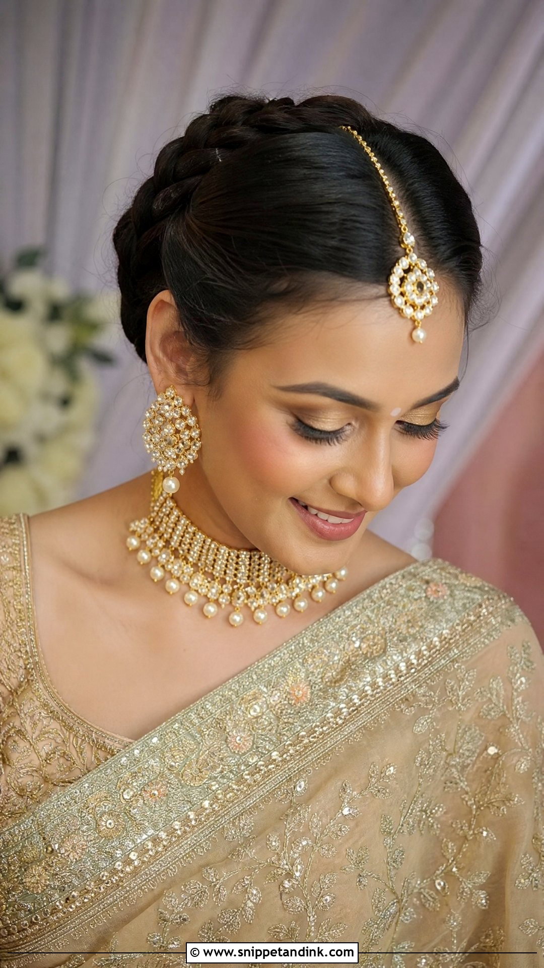 Braided Bun With Maang Tikka - Snippet and Ink - 20 Indian Hairstyles for Wedding Guest