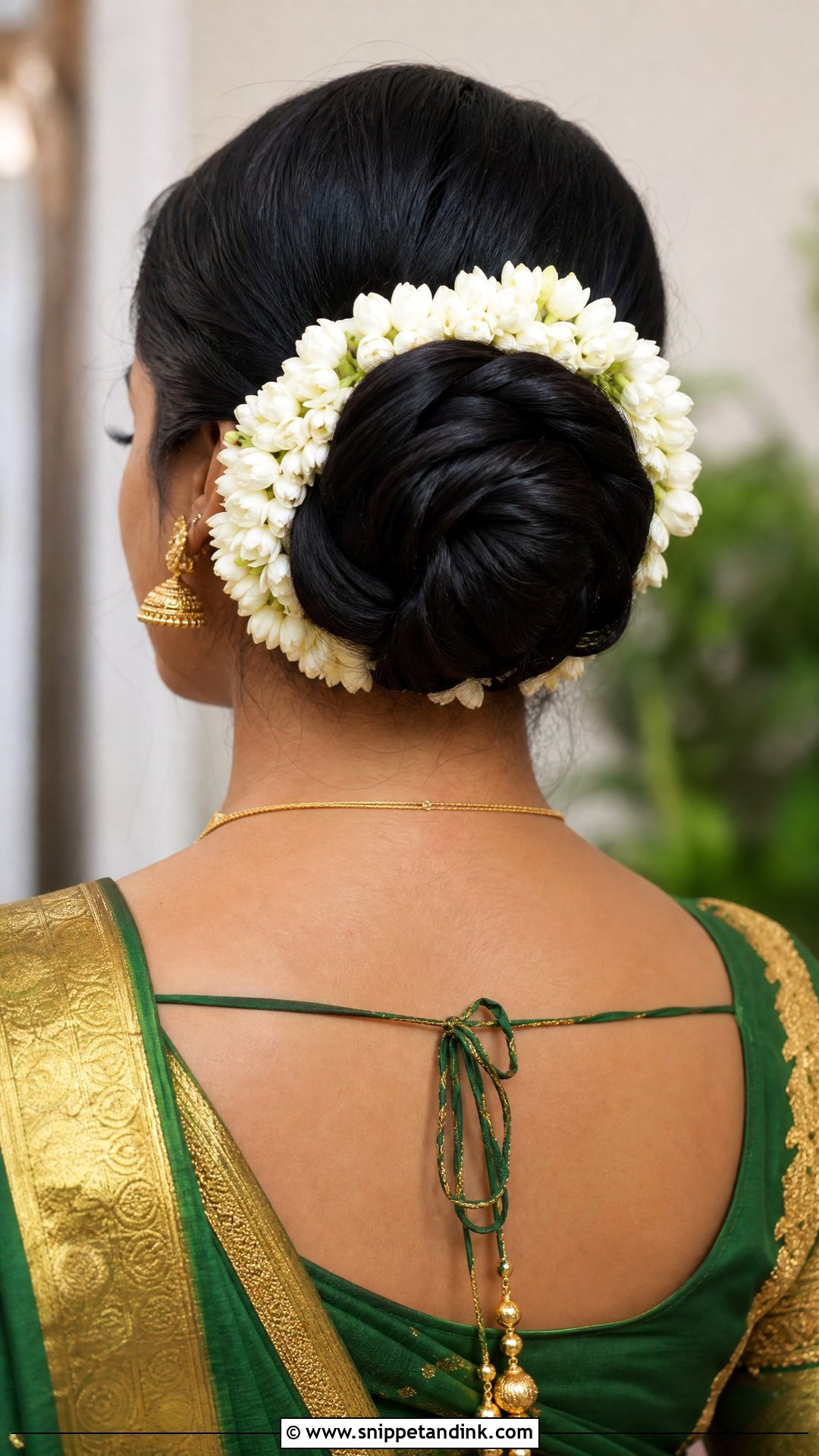 Braided Bun With Mogra Flowers - Snippet and Ink - 20 Indian Hairstyle for Mom of Bride Ideas
