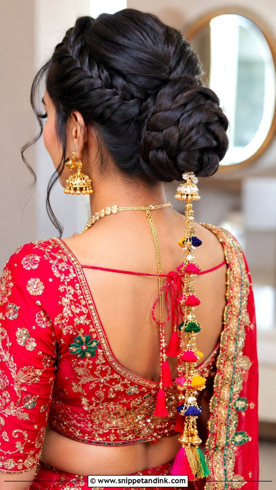 Braided Bun With Parandi - Snippet and Ink - 20 Front Indian Weddings Bridal Hairstyles