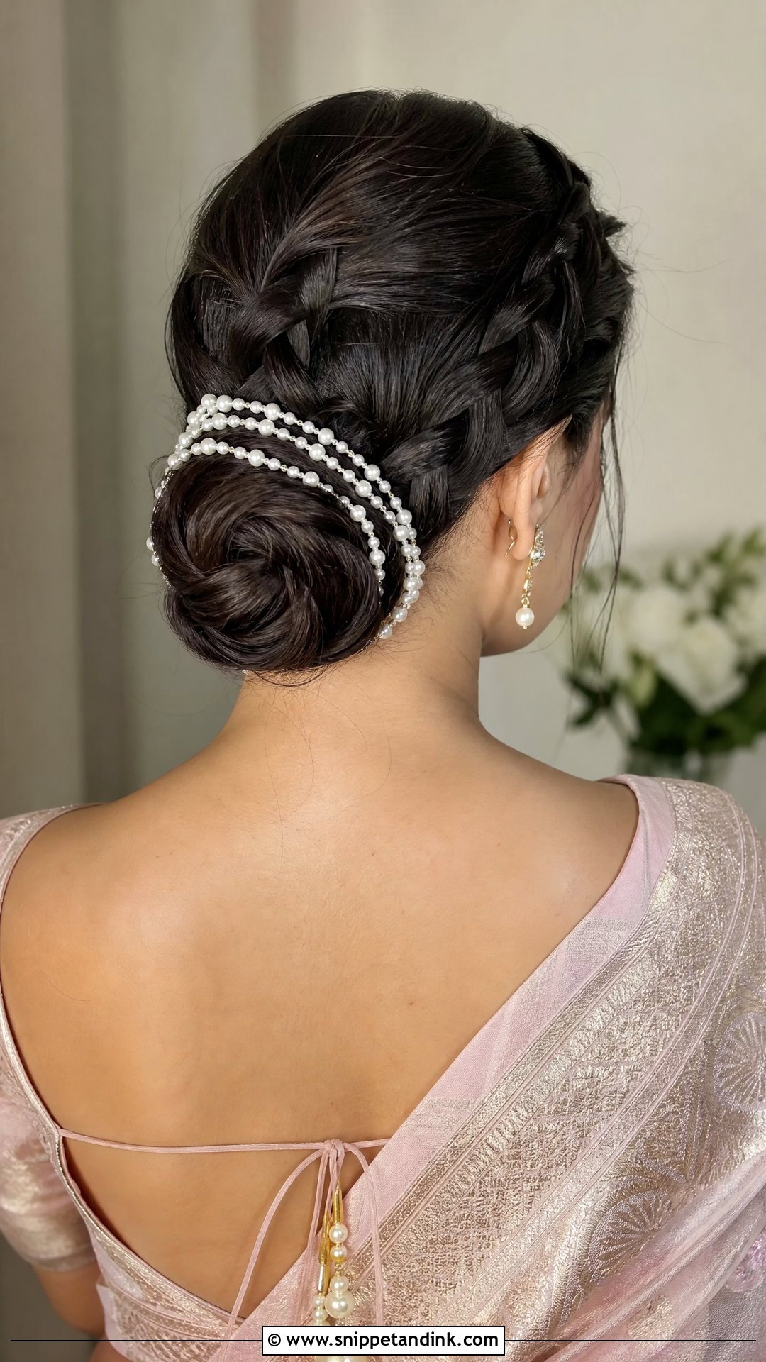 Braided Bun With Pearl Detailing - Snippet and Ink - 20 Traditional Indian Wedding Hairstyles