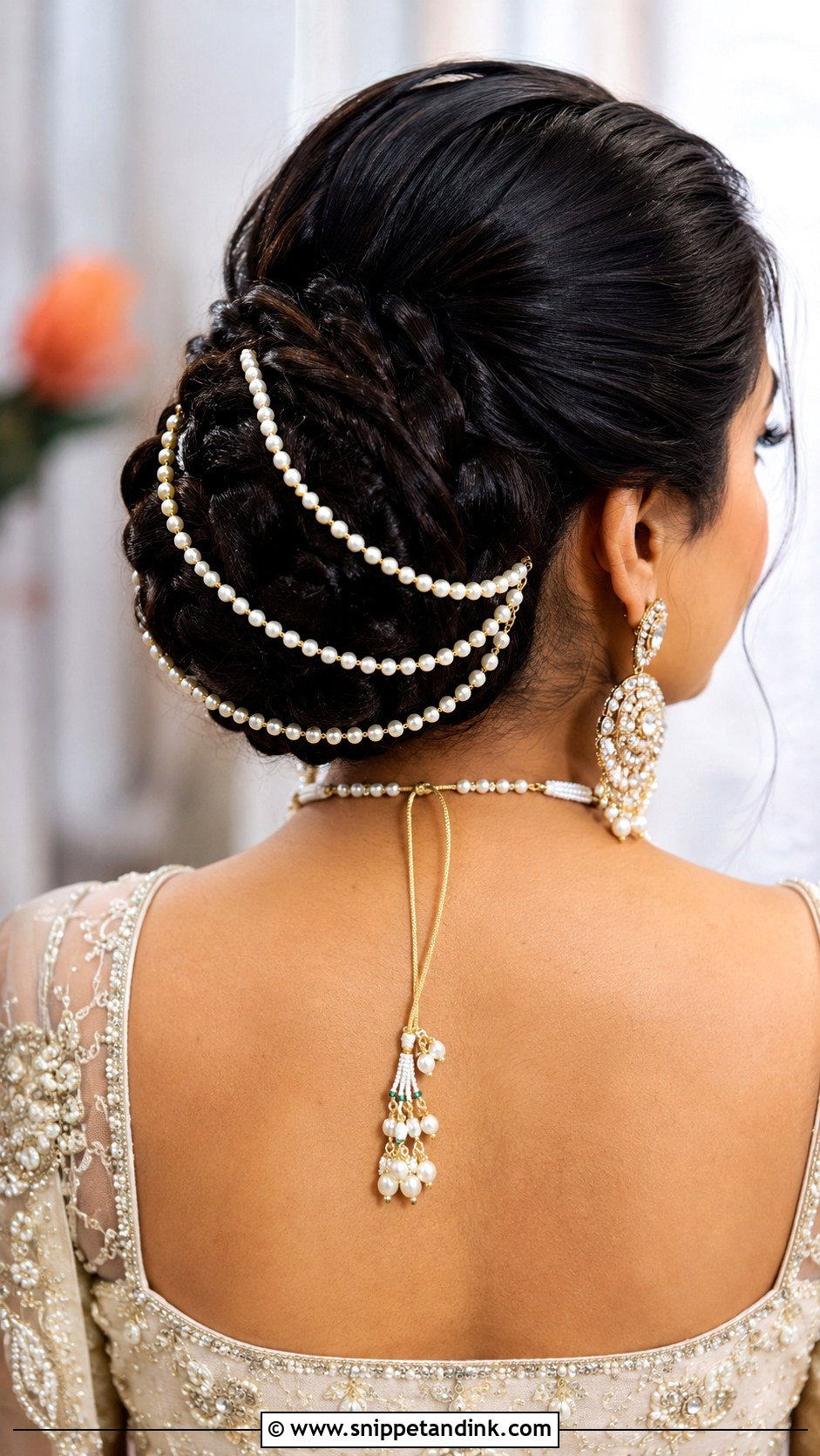 Braided Bun With Pearl Strings - Snippet and Ink - 30 Indian Bridal Dulhan Hairstyles