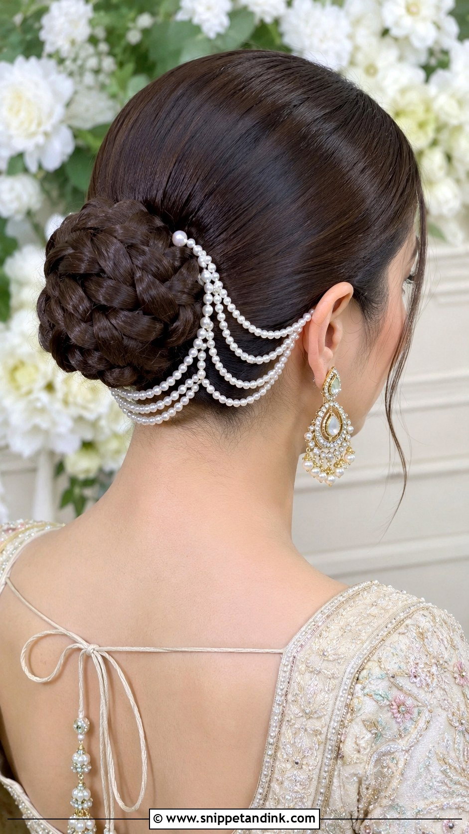 Braided Bun With Pearl Strings - Snippet and Ink - 20 Hindu Bridal Hairstyles
