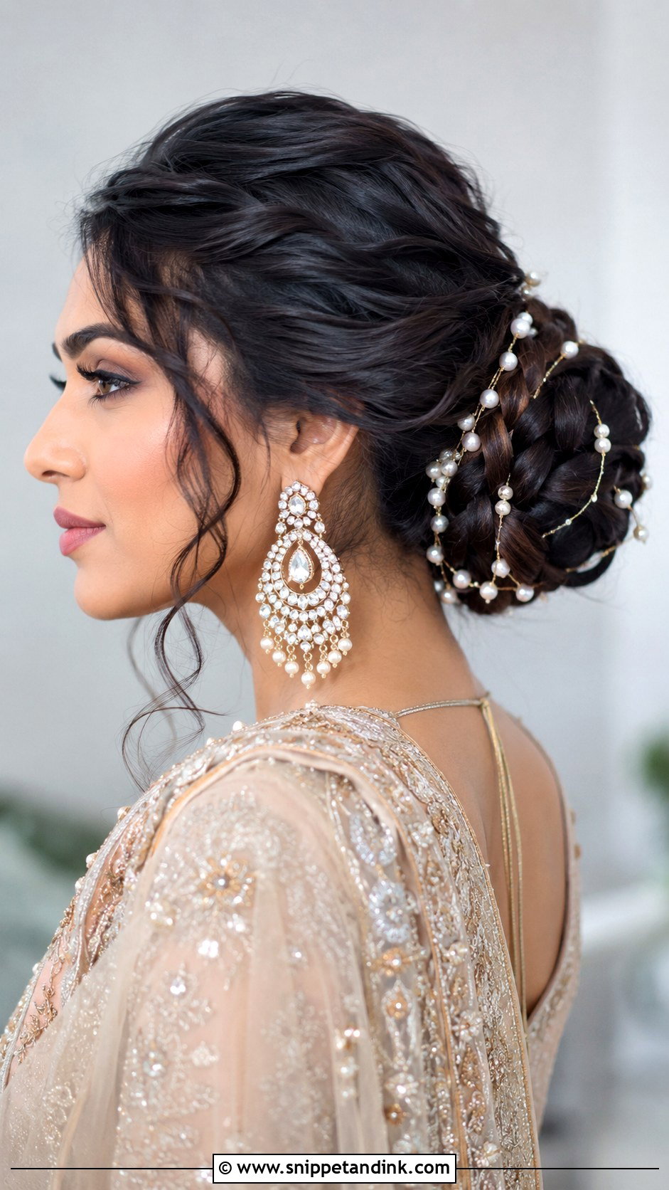 Braided Bun With Pearls - Snippet and Ink - 30 Sangeet Hairstyles for Bride