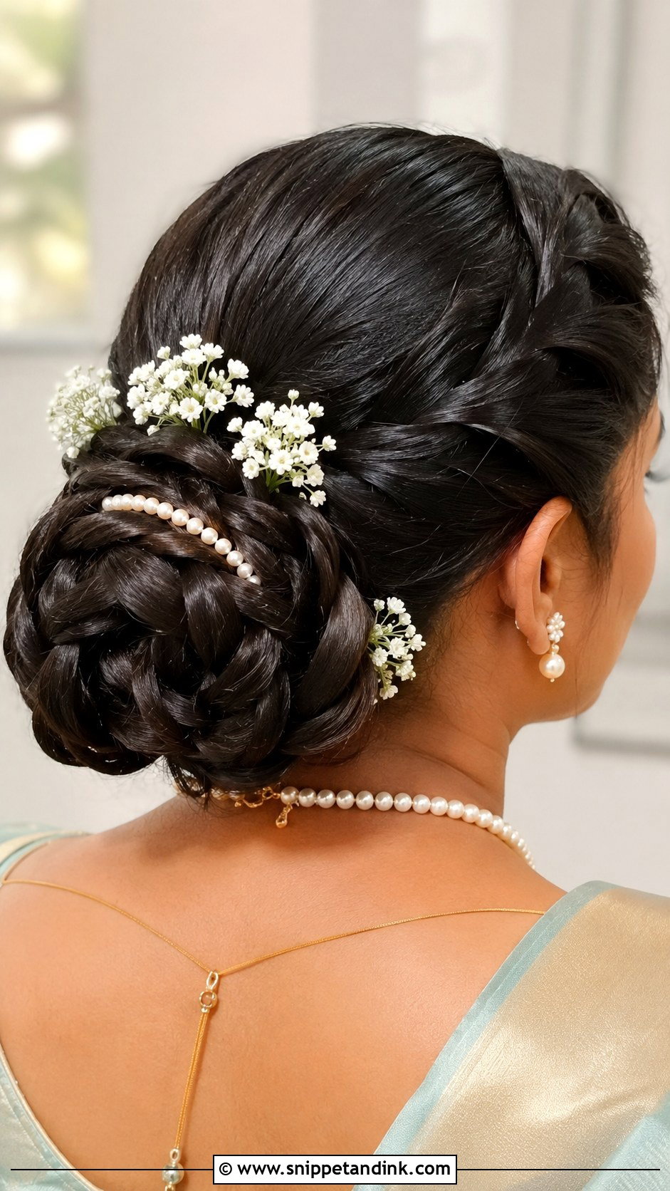 Braided Bun With Pearls - Snippet and Ink - 35 South Indian Wedding Hairstyles