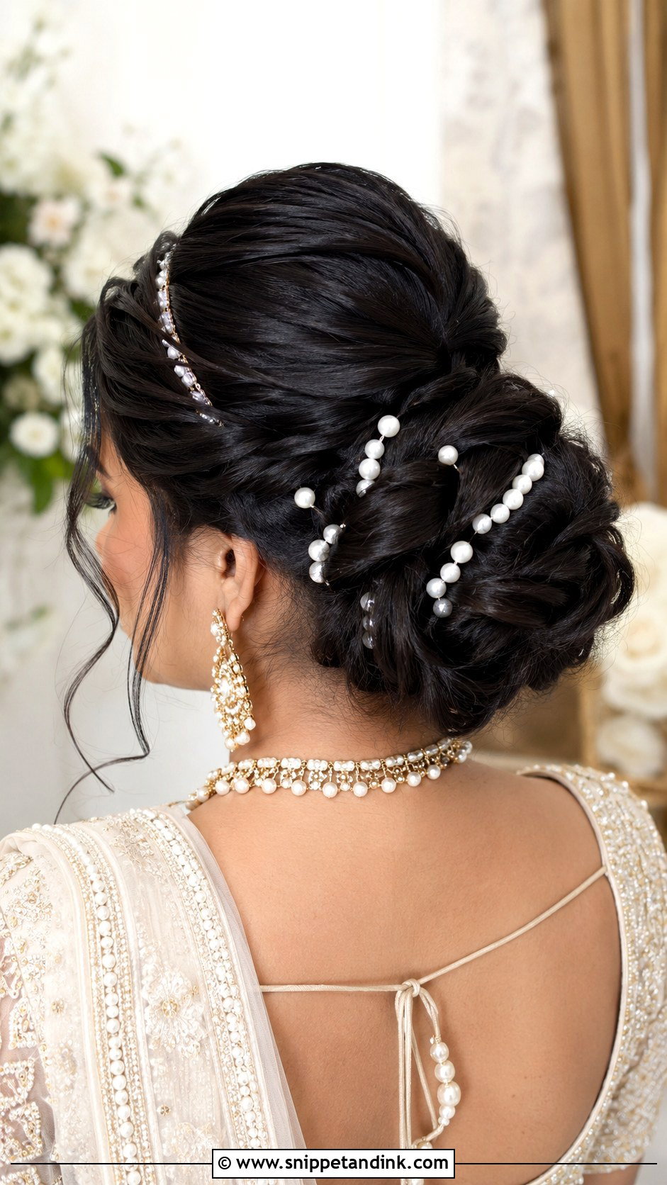 Braided Bun With Pearls - Snippet and Ink - 20 Indian Wedding Hairstyles for Round Face