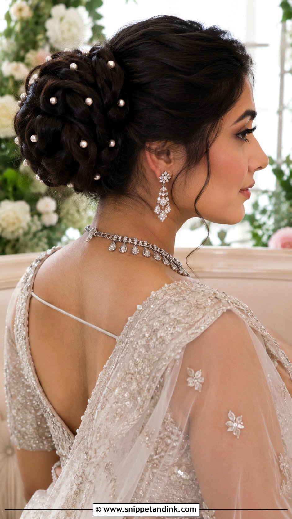 Braided Bun With Pearls - Snippet and Ink - 25 Trendy Indian Wedding Hairstyles