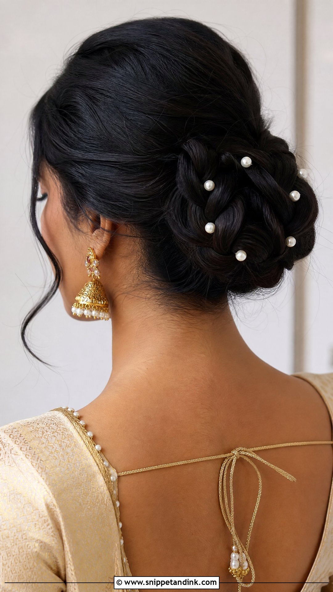 Braided Bun With Pearls - Snippet and Ink - 15 Easy Hairstyles for Indian Wedding