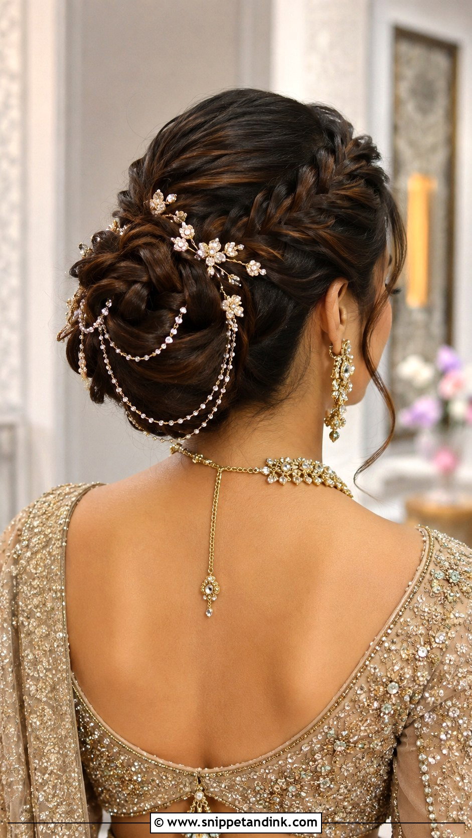 Braided Bun With Rhinestones - Snippet and Ink - 30 Indian Bridal Hairstyles