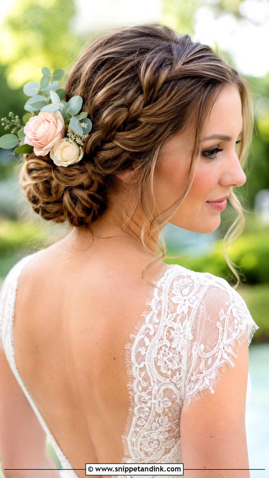 Braided Bun With Roses and Greenery - Snippet and Ink - 25 Wedding Hair with Flowers
