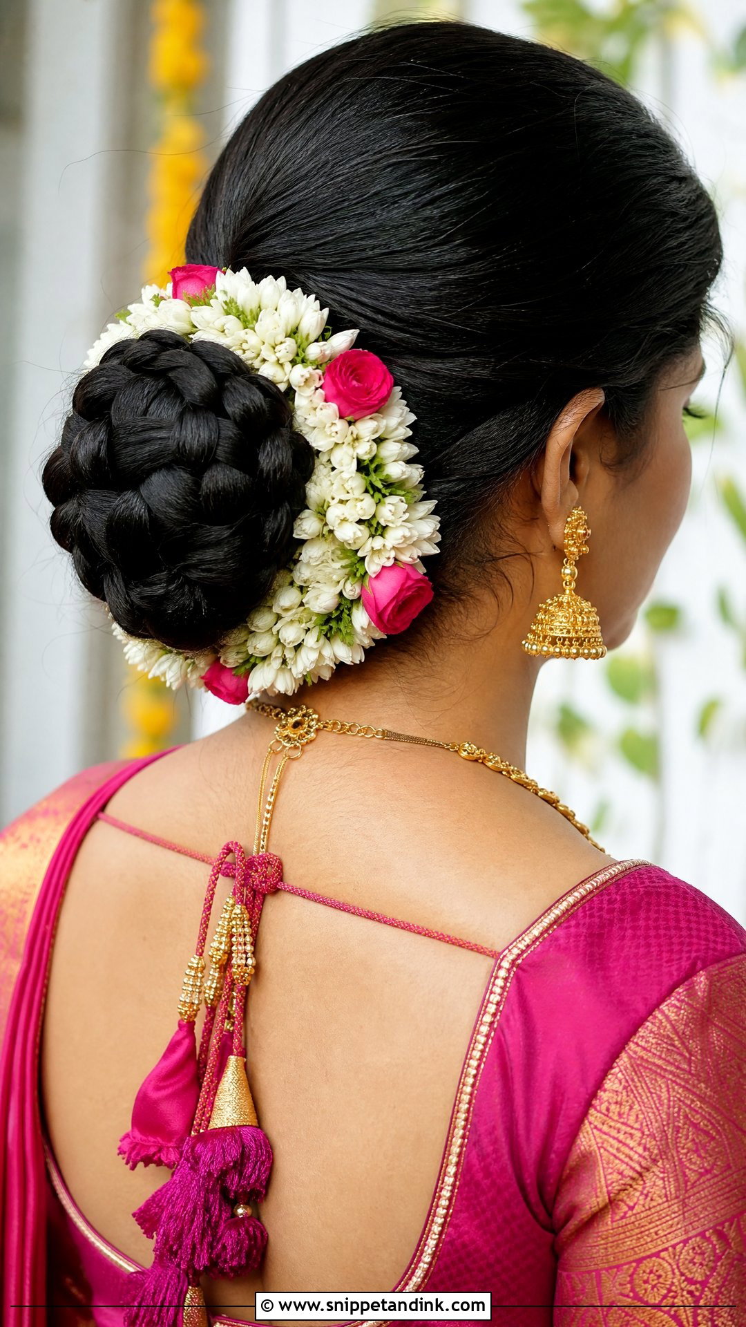 Braided Bun With Veni Decoration - Snippet and Ink - 20 Tamil Wedding Hairstyle Ideas