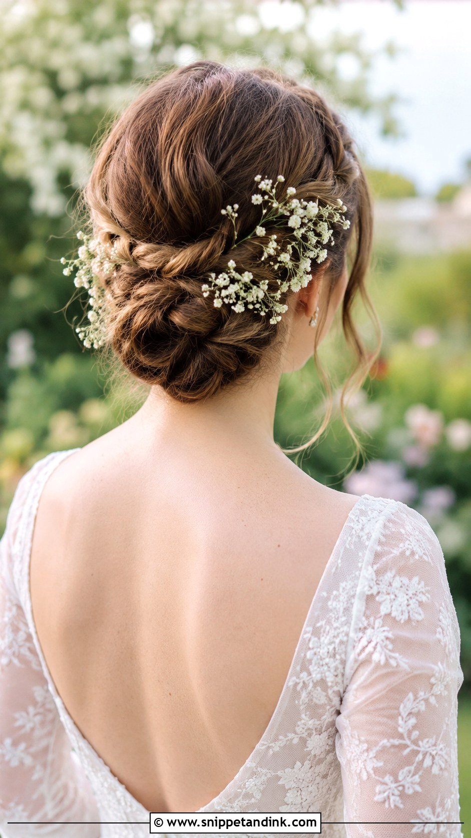 Braided Bun with Babys Breath - Snippet and Ink - 25 Wedding Hairstyles with Braids
