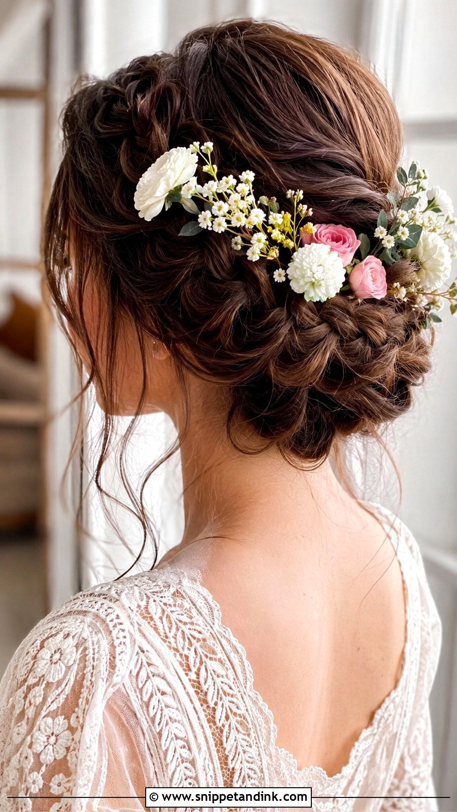 Braided Bun with Flowers for Long Hair - Snippet and Ink - 25 Bridal Braids for Long Hair