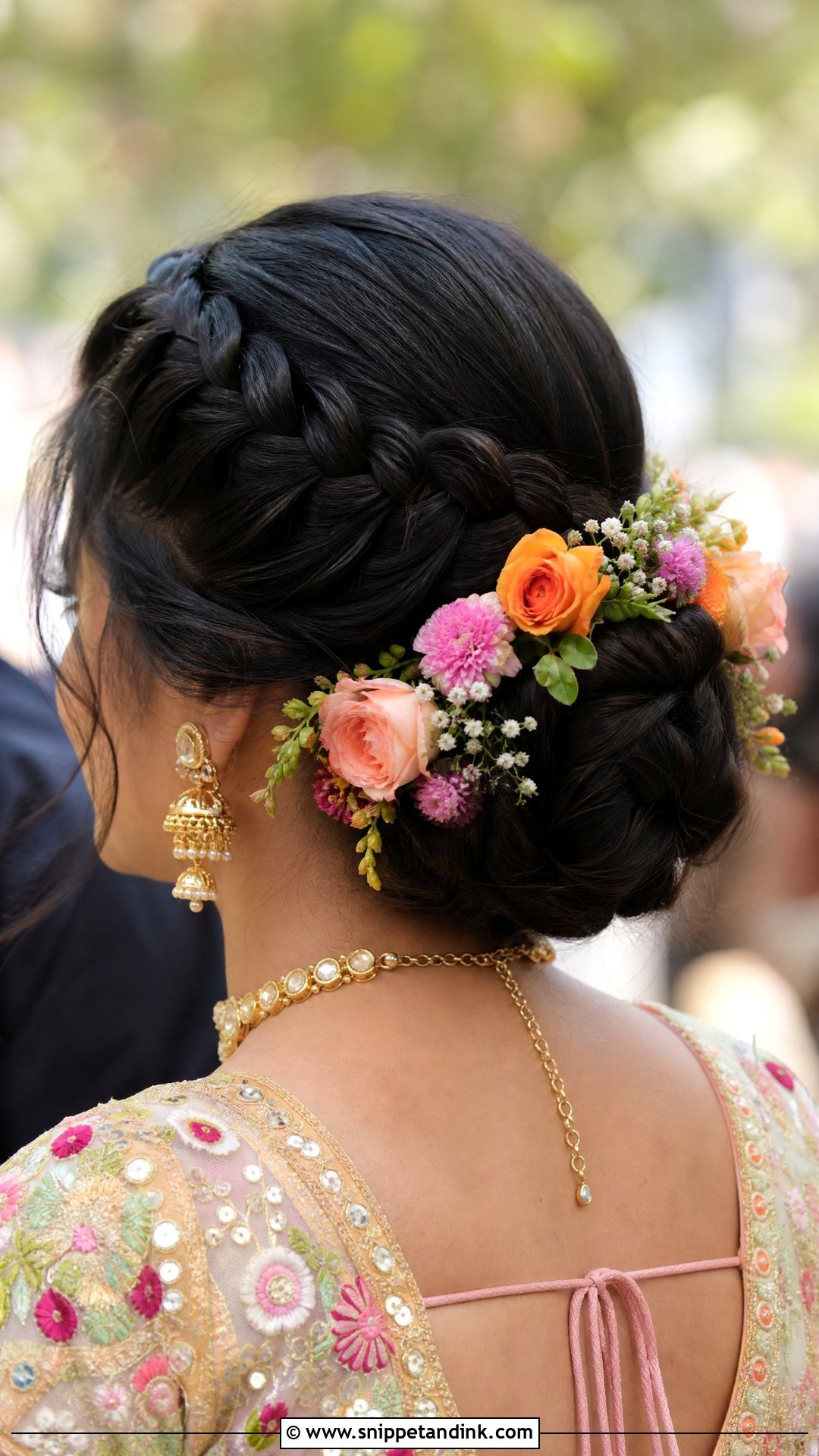 Braided Bun with Fresh Flowers - Snippet and Ink - 20 Indian Flower Bridal Bun Hairstyles