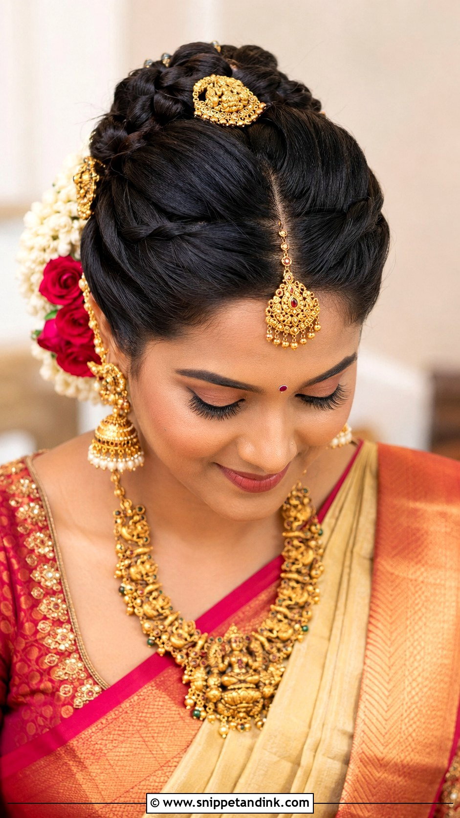 Braided Bun with Temple Jewelry - Snippet and Ink - 25 Kerala Hindu Bridal Hairstyles