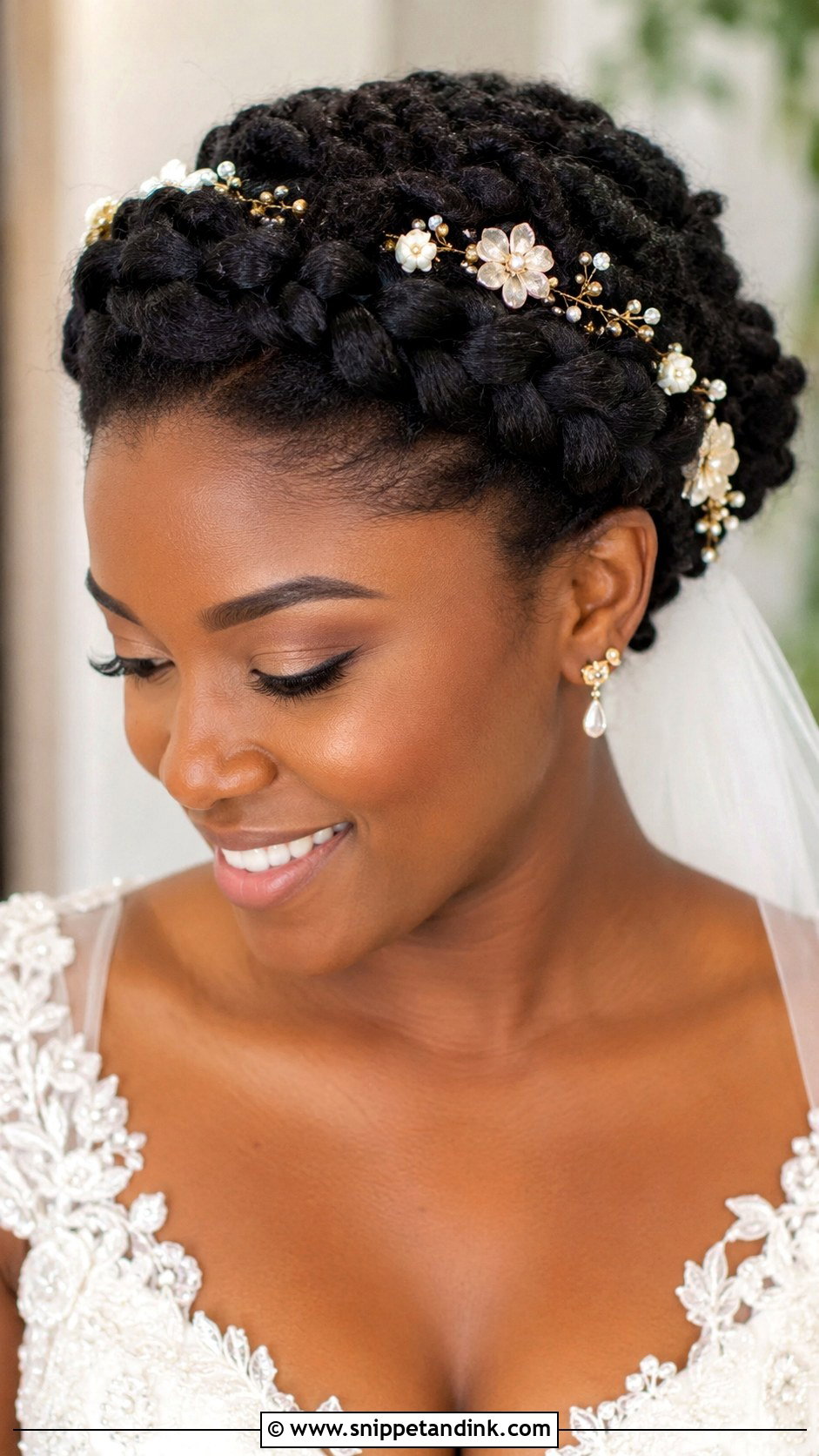 Braided Crown Bridal Hairstyle - Snippet and Ink - 20 Black Hair Bride Ideas