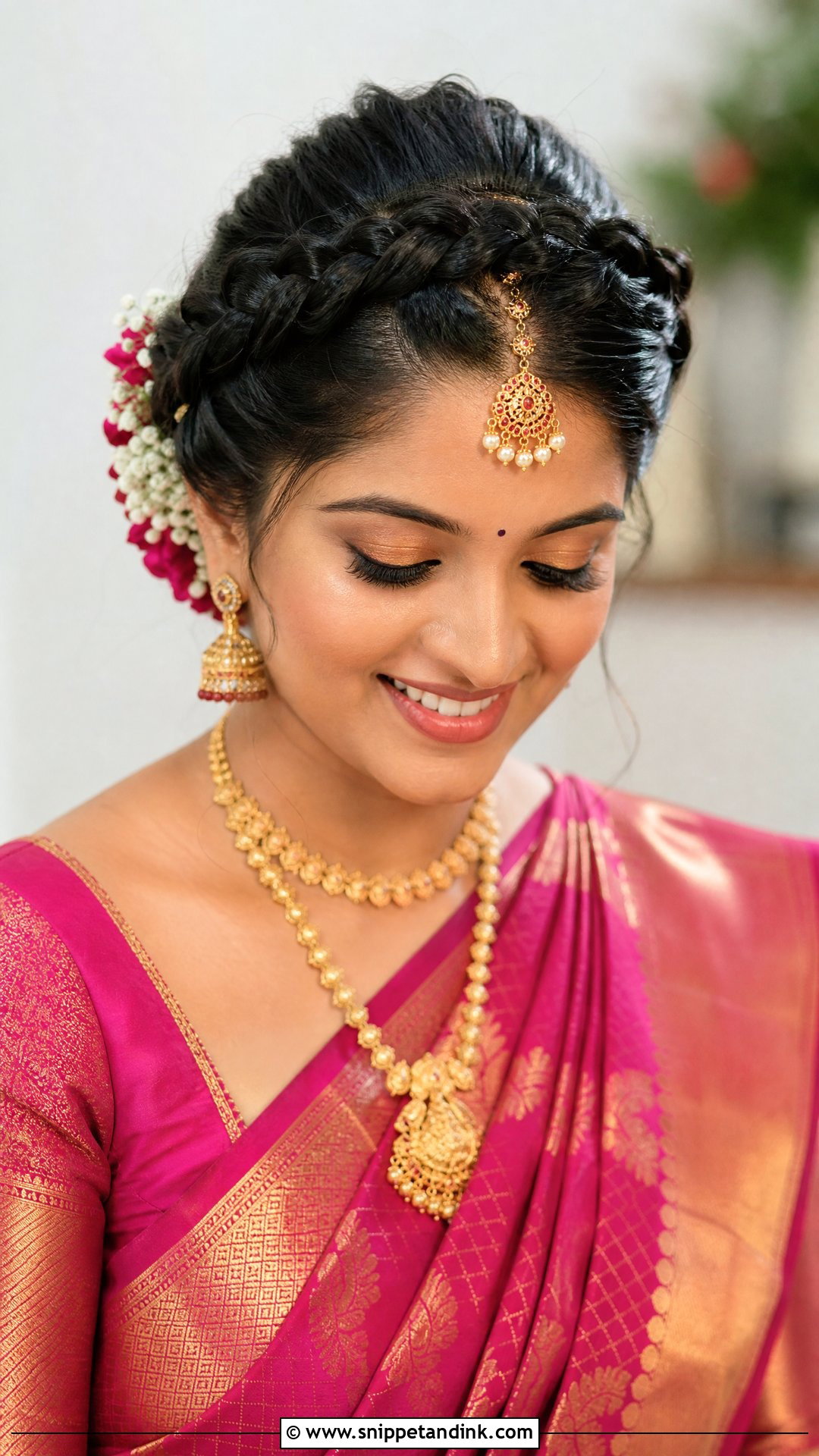 Braided Crown Bridal Hairstyle - Snippet and Ink - 20 Bridal Muhurtham Hairstyle Ideas