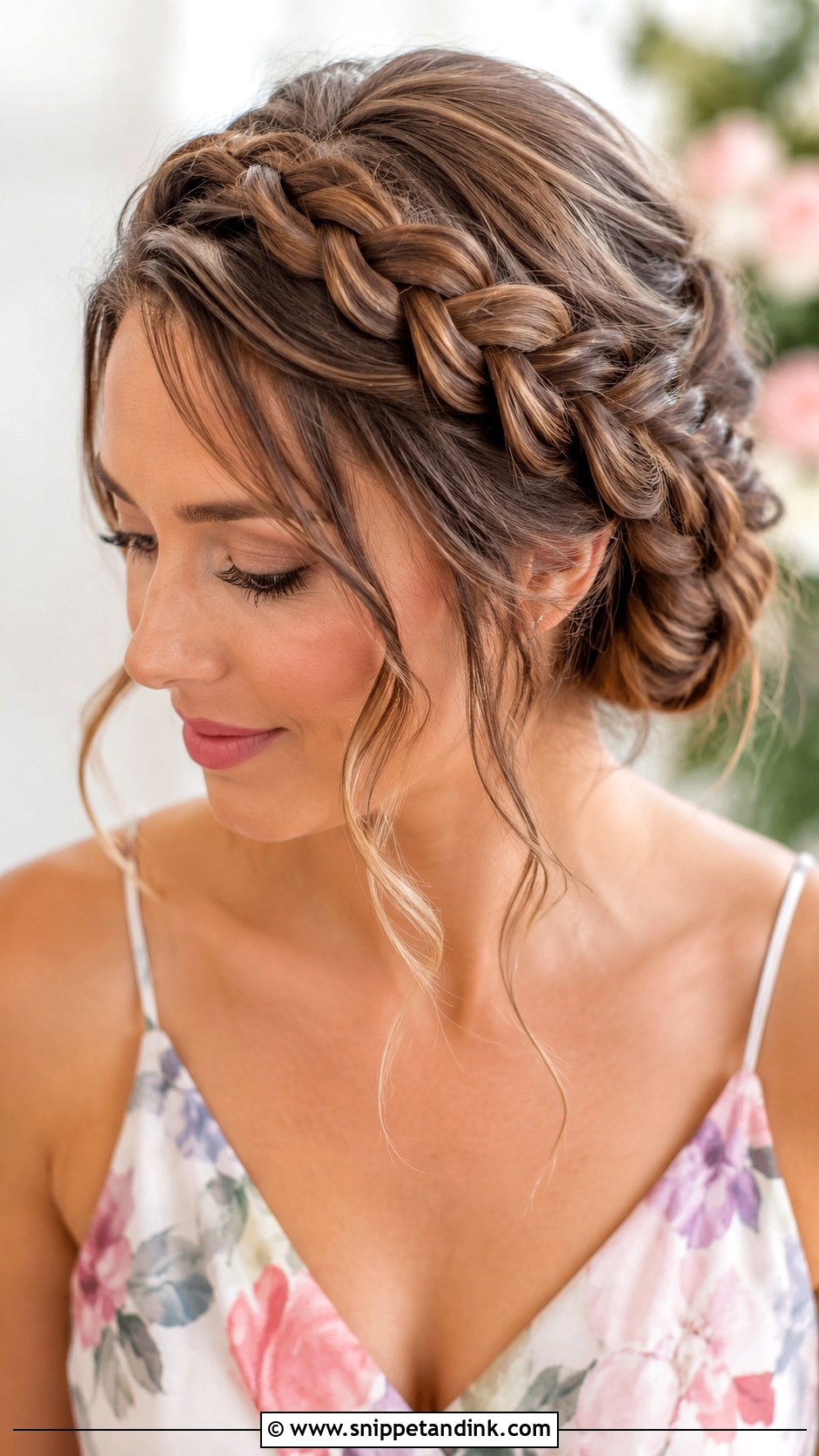 Braided Crown Bridesmaid Hairstyle For Round Face - Snippet and Ink - 20 Bridesmaid Hairstyles for Round Face